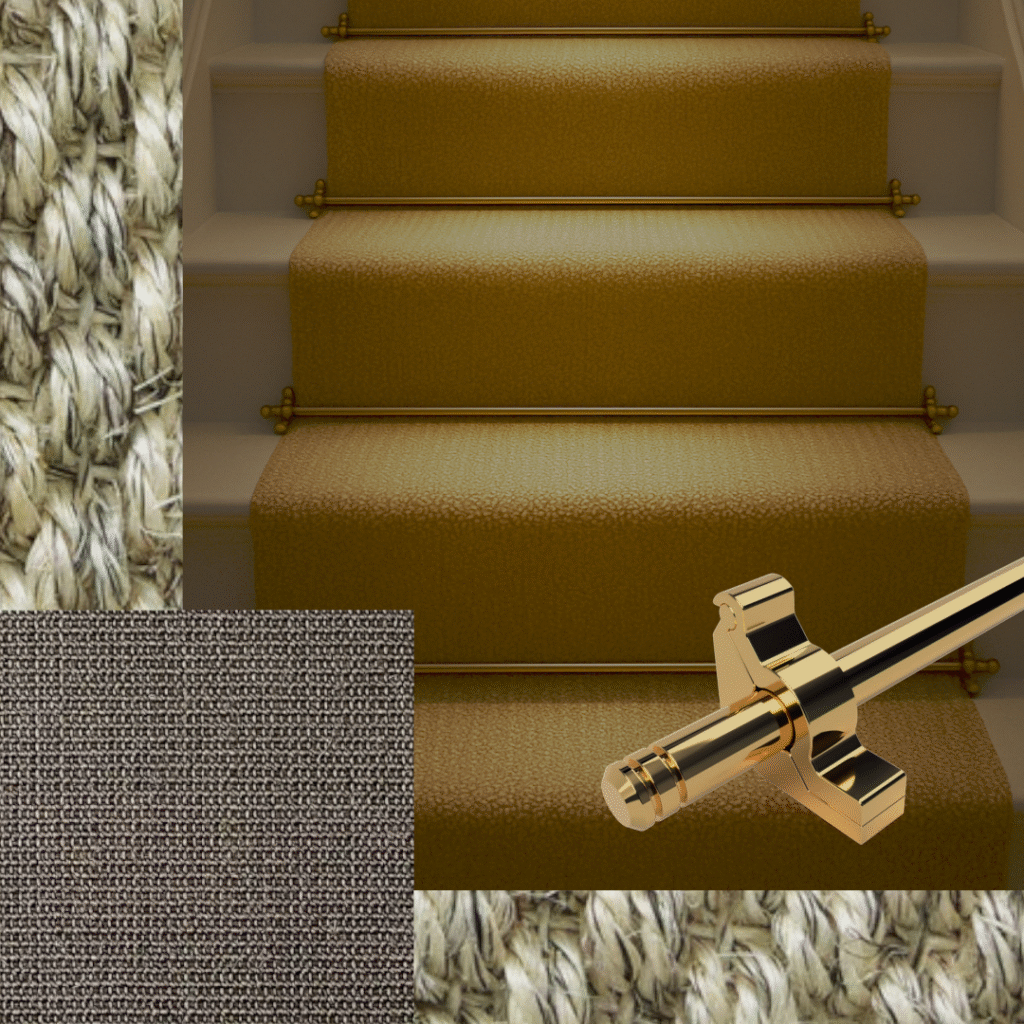 Sisal Runner and Brass Stair Rods.